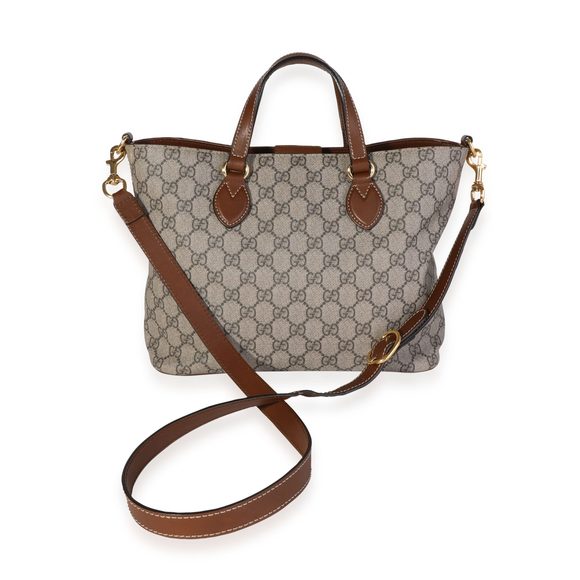 Gucci Brown Leather & GG Supreme Convertible Tote - Picture 2 of 7